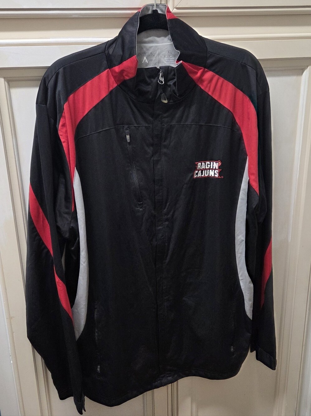 Antigua Ragin' Cajuns Black And Red Windbreaker Jacket Size XL